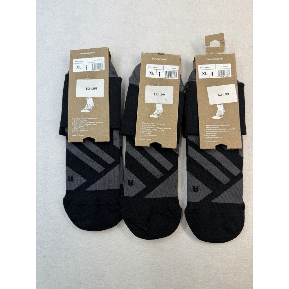 3 Pack ON CLOUD Performance Mid Sock MENS Running Socks Black XL 11.5-12.5 NWT